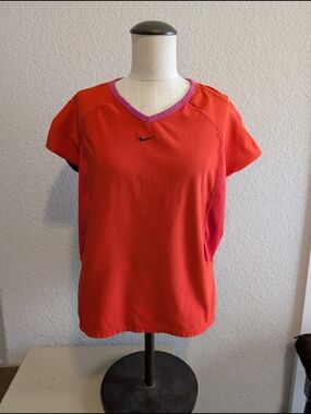 Nike Women’s V-Neck Short Sleeve Top — Orange with Pink Trim